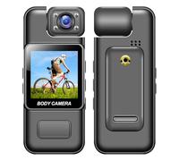 Goshyda Cámara Corporal, Cámara 4K HD para Uso en el Cuerpo con Lente Giratoria de 180°, Detección de Movimiento, Videocámara Portátil para Aplicación de la Ley