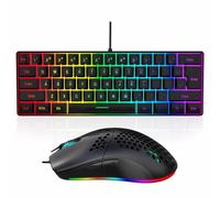 Goshyda Combo de Teclado y Mouse con Cable, Teclado para Juegos Retroiluminado RGB de 61 Teclas con Teclas de Función Multimedia y Mouse Ergonómico, para Computadora Portátil PC (Conjunto Negro)