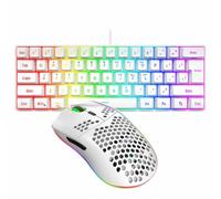 Goshyda Combo de Teclado y Mouse con Cable, Teclado para Juegos Retroiluminado RGB de 61 Teclas con Teclas de Función Multimedia y Mouse Ergonómico, para Computadora Portátil PC (Conjunto Blanco)