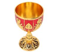Goshyda Copa de Vino de Cáliz Dorado, Cáliz de Flores en Relieve de Aleación de Zinc Retro con Acabado Esmaltado, Taza de Metal de 4 Pulgadas para Beber Decorativa (oro rojo)