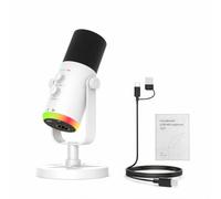 Goshyda ENC Micrófono para PC, Micrófono para Juegos con Controles de Perilla Táctil, Dinámico de Condensador USB Iluminación RGB de 24 bits 48 KHz para Grabación de Streaming (White)