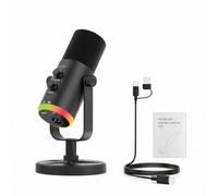 Goshyda ENC Micrófono para PC, Micrófono para Juegos con Controles de Perilla Táctil, Dinámico de Condensador USB Iluminación RGB de 24 bits 48 KHz para Grabación de Streaming (Black)