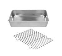 Goshyda Juego de Bandeja y Rejilla para Asar de Acero Inoxidable Apto para Parrilla para Cocinar y Hornear, Asador Rectangular Fácil de Limpiar con Rejilla para Comida Deliciosa (26.5 * 20.5 * 5CM)