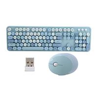 Goshyda Juego de Teclado y Mouse inalámbricos, 2.4Ghz 104 Teclas Estilo Retro de máquina de Escribir Escritorio de Oficina Teclado mecánico Combo de Ratones con botón Multimedia(Azul)