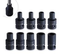 Goshyda Juego de Vasos para Grifo de 9 Piezas, Juego de Vasos Cuadrados con Accionamiento de 1/2 Pulgada, para Electricidad, Neumática, Llave Manual, Acero Al Molibdeno Cr, Accesorios