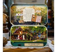 Goshyda Kit de Montaje de Casa de Muñecas en Miniatura Hecha a Mano con Cadena de Luz LED, Casa de Muñecas con Temática Rural y de Esquina de Calle para Decoración del Hogar y Regalos (Notas