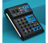 Goshyda Mezclador de Sonido de 4 Canales, Consola de Sonido para DJ, Mezclador de Audio con Entradas USB XLR y Conector de 6,35 Mm, para Estudio, Podcast, Transmisión en y karaoke.