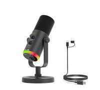 Goshyda Micrófono de Condensador USB, Micrófono Cardioide Dinámico con Iluminación RGB y Cancelación de Ruido ENC, Audio de Grado de Estudio para Transmisión de Grabación de Podcasts de (Black)