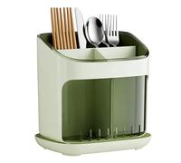 Goshyda Soporte para Utensilios de Cocina, Múltiples Compartimentos, para Encimera, con Bandeja de Drenaje, para Almacenamiento de Palillos, Tenedores, Cucharas (Verde Verde Transparente)