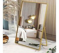 Gosider Espejo de escritorio rectangular dorado con marco de metal, espejo de mesa portátil, 90° de una sola cara de alta definición para tocador, sala de estar, dormitorio, oficina