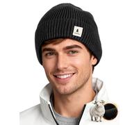 GoSkala Gorro Beanie Lana Merino Hombre con Forro Polar, Gorro de Punto, Gorro Invierno Hombre y Mujer, Negro