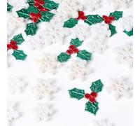 Gosknor 150uds Adornos Navideños en Miniatura, Que Incluyen 100 Hojas y Bayas de Acebo y 50 Adornos de Copos de Nieve Relleno para Jarrones Navideños para Árboles Navidad Manualidades Bricolaje