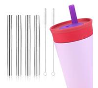 Gosknor 4 popotes de metal para vasos Owala Kids de acero inoxidable de 12 onzas, popotes de repuesto reutilizables de acero inoxidable con 2 cepillos de limpieza compatibles con botella de agua de