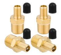 Gosknor 4 Uds Adaptadores Inflador Aire de Latón, Estándar 1/4 NPT (M) a Válvula Estándar para Schrader (M) Adaptador Inflador Neumáticos con 4 Tapas para Compresor de Manguera Aire