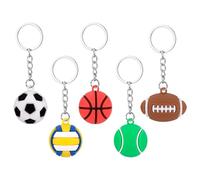 Gosknor 5 Uds Llaveros Deportivos, Mini Llavero de Fútbol Baloncesto Fútbol Rugby Pelota de Tenis Llaveros de Voleibol Llaveros de Fútbol de Material de PVC Regalos para Niños Recompensa Deportiva