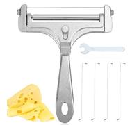 Gosknor 6 Pzs Kit de Cortadora de Queso, Cortador de Queso de Alambre con 4 Alambres Adicionales y Llave Cortador de Queso de Mano Cortador de Mantequilla para Queso en Bloque (Plata Esmerilada)