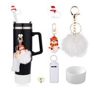Gosknor 6uds Accesorios para Vasos Navideños para Stanley, con Tapa de Pajita Soporte para Pintalabios Pompón con Forma de Corazón Adornos de Muñeco de Nieve para Stanley Taza de 30 y 40 oz