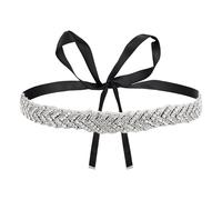 Gosknor Cinturón Nupcial con Diamantes de Imitación, Cinturón Brillante Ajustable Poliéster Hecho a Mano con Purpurina Plateada para Mujer Vestido de Fiesta (Negro)