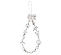 Gosknor Colgante de Mano para Movil, Perla Corazón Lazo Dije para Teléfono con Cuentas Lindo Y2K Colgantes para Moviles Abalorios Colgante para Movil Perlas para Llavero Mochila Billetera Cámara