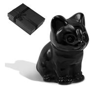 Gosknor Figura Gato Obsidiana Negra, Decoración Cristales Gato Estatua Gatito Pequeño Lindo en Cuclillas Escultura Tallada Gatito Regalo para Amantes los Gatos para Mujeres Hombres Decoración Suerte