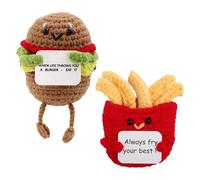Gosknor Hamburguesa Positiva y Papas Fritas Positivas, Divertidos Juguetes Crochet Positivos Hechos Mano con Tarjeta Positiva Juguete Crochet Tejido Cumpleaños Navideña Niños y Amigos