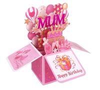 Gosknor Happy Birthday Mum Tarjeta Pop Up, Coloridos 3D Globos & Pastel Caja de Regalo Popup para Mamá Tarjeta Felicitación Cumpleaños con Sobre para Madre Madrastra Madrina Celebración Regalo Popup