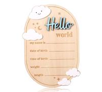 Gosknor Letrero con Anuncio de Bebé, 15x10,5cm Madera Letrero Anuncio Nacimiento Bebe Ideal Hogar Guardería Hospital Registrar Nombre Fecha Longitud y Peso