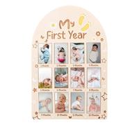 Gosknor Marco de Fotos de Mi Primer Año, Tablero de Exhibición de Fotos de Madera para Bebés Marco de Fotos de 12 Meses Regalo del Primer Cumpleaños de Recién Nacido para Decoración de Guardería