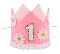 Gosknor Primer Sombrero Cumpleaños Corona, Lindo Sombrero Corona Margaritas Primer Cumpleaños con Cuerda Fija Accesorios para Fotos Cumpleaños Decoraciones Perfectas Celebrar el Primer Cumpleaños