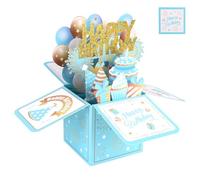 Gosknor Tarjeta de cumpleaños 3D, globos coloridos y fuegos artificiales, caja de regalo 3D, tarjeta desplegable con sobre, ideas de regalo creativas para mamá, papá, esposa, marido, hermana, hermano