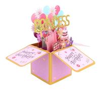 Gosknor Tarjeta Emergente de Feliz Cumpleaños para Princesa, Globos de Colores y Fuegos Artificiales Tarjeta Cumpleaños 3D con Sobre Caja Regalo Emergente Creativa para Hijas Hermanas Niñas y Amigas