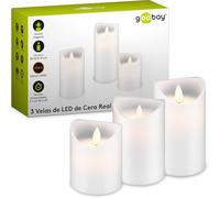 Goobay 66541 Velas de Cera Real LED con función de Temporizador/Velas de Cera Real con Llama móvil y Temporizador/Velas de 10, 12,5 y 15 cm/Juego de 3 Velas LED