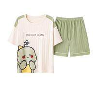 GOSO 2pcs Pijamas para Niñas Algodón Mangas Cortas Pantalones Cortos Estampados Casual Cute Sleepwear Tops & Pants Pijamas Set para Niñas Adolescentes para Verano