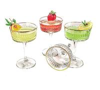GOSOYO Juego de 4 Copas Cupé con Borde Dorado Vintage, 260 ml/8,8 oz. Champán, Cóctel, Martini, Copas de Vino, Copa de Ginebra y Prosecco, Vino Cristal, Cristalería de Tallo Largo