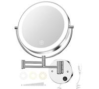 Gospire Espejo de Maquillaje de Pared 9 Pulgadas Con Iluminación LED 3 Colores Regulable, Aumento 1X/10X, Doble Cara, Extensible 360°, Giratorio Para Afeitar