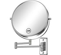 Gospire Espejo de maquillaje de tamaño grande de 9 pulgadas con aumento de 1X/10X, giro de 360° de doble cara, espejo de pared extensible cromado pulido para hombres y mujeres