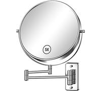 Gospire Espejo de maquillaje de tamaño grande de 9 pulgadas con aumento de 1X/5X, giro de 360° de doble cara, cromo pulido extensible, espejo de pared de baño para hombres y mujeres
