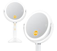 Gospire Espejo de tocador iluminado de 20 aumentos y altura ajustable, batería de 4000 mAh + 3 luces de atenuación de colores, espejo de maquillaje portátil de 2 lados para dormitorio/baño (blanco)