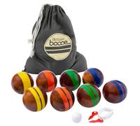 GoSports - Juego de bochas de madera dura de 100 mm con 8 bolas de madera prémium de 340 g, bochín, estuche y cuerda de medición