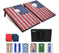 GoSports - Juego de Cornhole con diseño de bandera estadounidense de 0,91 x 0,61 m, incluye dos tablas de 0,91 x 0,61 m, 8 bolsas de frijoles (pufs) y funda de transporte