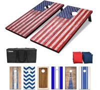 GoSports - Juego de Cornhole con diseño de Bandera Estadounidense de 1,2 x 0,61 m, Incluye Dos Tablas de 1,2 x 0,61 m, 8 Bolsas de Frijoles (pufs) y Funda de Transporte