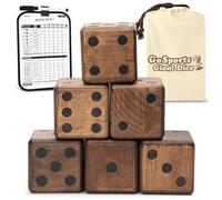 GoSports Juego de Dados Gigantes de Madera con Marcador de Farkle. Incluye 6 Dados, Marcador de borrado en seco y Bolsa de Transporte de Lona (Elige Cubos de 6,3 cm o 8,9 cm), GD-6-01-BROWN, Color