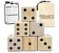 GoSports - Juego de dados gigantes de madera de 8,9 cm con marcador Rollzee, incluye 6 dados, marcador de borrado en seco y bolsa de transporte de lona