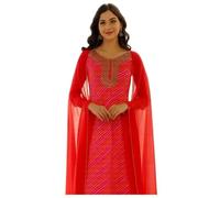 GoSriKi Conjunto de pantalón kurta de viscosa de rayón para mujer con canesú bordado, diseño impreso, Kurta de manga 3/4, cómodo atuendo de estilo étnico para oficina, uso festivo e informal