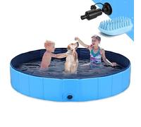 GoStock Piscina de plástico para perros, piscina portátil de PVC para perros extragrandes, bañera de baño para mascotas para interiores y exteriores (cepillo de baño para mascotas) de 63 x 12 pulgadas