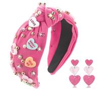 Gosuoa Diadema para el día de San Valentín para mujer, diadema anudada para mujer, rojo y rosa con diamantes de imitación de cristal, diadema con nudo superior, accesorios para el cabello para niñas y