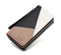 Gosyfeti Cartera para mujer con cremallera alrededor, bolso largo de poliuretano de gran capacidad, organizador de cheques de teléfono, tarjetero de crédito con pulsera, gris, Splicing, A la moda