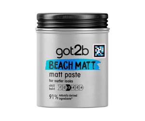 Got2b Beach Matt Paste 100ml, Cera Fijadora con Efecto Mate, Fijación Media | Con Efecto Surfero, Acabado Natural, Sin Sensación Pegajosa, Aporta Definición y Textura