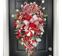 Gota de bastón de caramelo de Navidad, corona grande de lazo festivo rojo y blanco, se puede colgar en puertas, paredes y pasillos, adecuado tanto para uso en interiores como exteriores, 001, 2