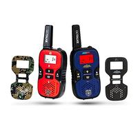 GoTalkie Juego de 2 Largo Portátil Portátil y 4 Policías Intercambiables, Espía, , Placas del Templo del Soldado del Ejército con Construido en Linterna, Pantalla LCD Radio Walkies Kids Pretend Play